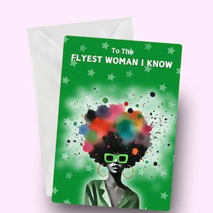 Für die fliegendste Frau, die ich kenne, Karte, schwarze Frauenkarte, stilvolle Wertschätzungskarte, Empowerment-Karte, ethnische Geburtstagskarte, Karte für sie