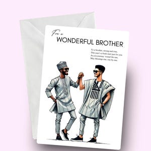 Tarjeta de cumpleaños para hermano, tarjeta para hombres negros, tarjeta de felicitación afrocéntrica, para un hermano maravilloso, tarjeta elegante para él, hermano negro, melanina