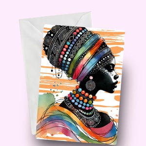 Biglietto di auguri per donna nera, biglietto di ispirazione africana, arte della donna africana, biglietto di auguri con melanina per lei, celebrazione culturale, arte afrocentrica, Black Girl Rocks