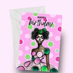 Carte afro de joyeux anniversaire, carte artistique pour elle, voeux d'anniversaire afrocentrique pour elle, carte d'anniversaire pour un ami ou un partenaire