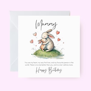Mummy Birthday Card, Rabbit themed birthday card, Happy Birthday Mummy Card, Family Love Greeting, Card for mother mom mum