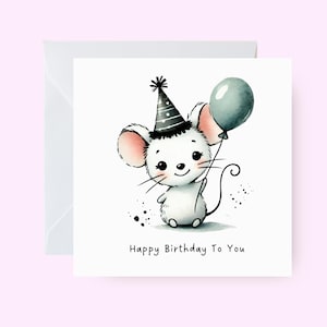 Cartão de feliz aniversário para você, cartão de aniversário com tema de rato, cartão de aniversário de animal fofo para crianças, seu amigo, cartão caprichoso, cartão de aniversário divertido