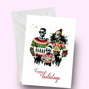 Biglietto di Natale per la famiglia nera, design astratto per le feste, biglietto di Natale per la famiglia melanina, elegante biglietto di auguri di Natale afrocentrico, biglietto festivo per la famiglia