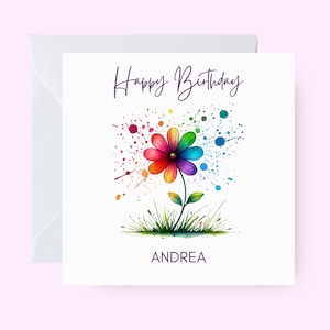 Kundenspezifische Geburtstagskarte für sie, mehrfarbige Blumenkarte, Blumengeburtstagskarte für sie, personalisierte alles Gute zum Geburtstag für Freundin Schwester oder Mutter