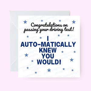 Congratulations on Passing Your Driving Test, Funny Auto Pun Card, Driving Test Card, Congrats Card, New Driver Card, Card for New Driver