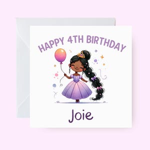 Carte d'anniversaire personnalisée princesse noire, carte d'anniversaire personnalisée pour filles noires, thème princesse royale, carte d'anniversaire ethnique, carte fille noire