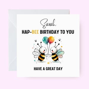 Cartão de aniversário personalizado Hap-Bee, cartão de aniversário com tema de abelha, cartão de aniversário personalizado para amigo parceiro irmão, cartão de abelha alegre, abelha