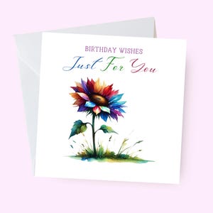 Carte d'anniversaire tournesol / Carte d'anniversaire pour femme / Belle carte d'anniversaire / Carte d'anniversaire sur le thème des fleurs / Carte de fleurs multicolore
