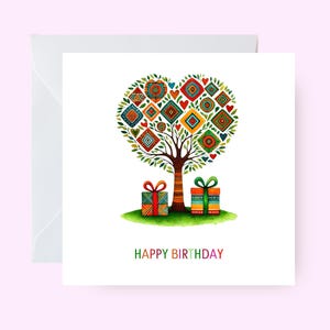 Afrikanisch inspirierte Geburtstagskarte, Baum mit afrikanischem Druck, alles Gute zum Geburtstag für sie, ihn, afrikanische kulturelle Karte, afrozentrische Feierkarte