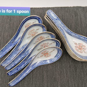 Chinese asian spoon/chinese blue and white soup spoon/chinese noodle soup spoon/asian dinnerware/ price for 1/collectible spoons