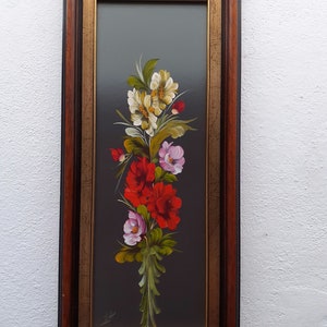 Vintage 18.5&quot;x8.5&quot; picture frame/ flower paint in a wooden frame/ beautiful floral painting/home decor