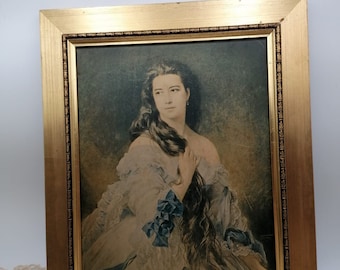 Vintage 15.2x12.5&quot;big square picture frame\ carved wooden frame\antique woman image on a silk\ silk print in a wooden frame\ rare collection