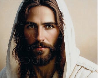 Jesus Picture Portrait, Digital Download Painting, Jesus Christ Art, Jesus Portrait Painting, Bible Art Printable, LDS Christian Art