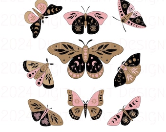 Vintage Moth Sublimination Png, Cottagecore Png, Goblincore Png, Whimsigoth Png, Fairycore Garden Lover Png
