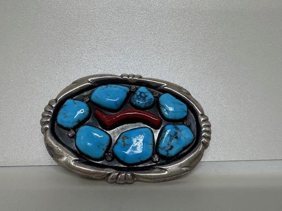 Wayne Cheama Vintage Native American Zuni Blue Gem Turquoise Sterling Silver Buckle Wayne Cheama Vintage Native American Zuni Blue Gem Turquoise Sterling Silver Buckle