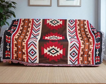 Reversible Tribal Boho Bedspread Throw: Colourful Kilim Woven Blanket for Sofa, Bed & Home Decor
