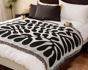 Matisse Inspired Leaf Throw Blanket: Modern Woven Design