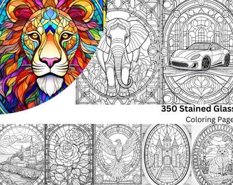 350 Stained Glass Designs: Adult Coloring Book (Printable PDF)