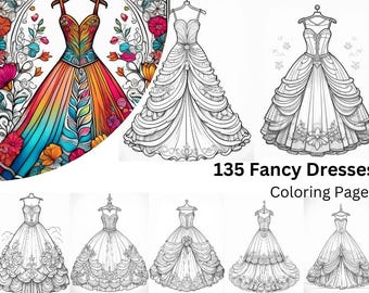 Victorian Fashion Dress Coloring Book: 135 Printable Pages (Digital Download)