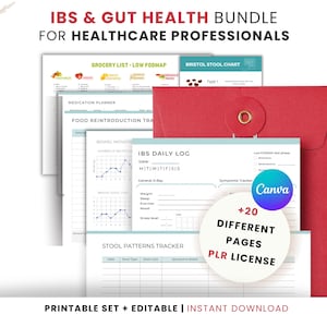 Paquete de seguimiento de la salud intestinal para el SII: recurso de bienestar PLR (Canva y PDF)