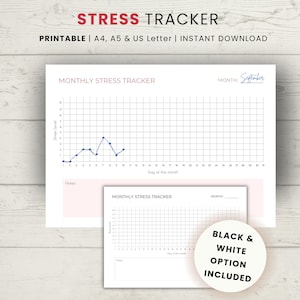 Maandelijkse afdrukbare stresstracker: minimalistische grafieklay-out (digitale download)