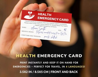 Printable Health Emergency Card: Medical ID, Allergy & Contacts (PDF)