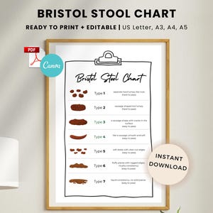 Bristol Stool Chart: Gut Health, IBS, Bowel Movement Tracker (Printable & Editable PDF)