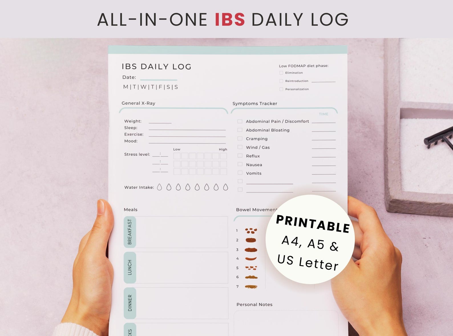 IBS Daily Tracker: Food Log, Symptoms, Bowel Movement (PDF) - Etsy