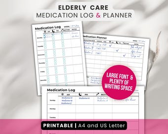 Elderly Care Medication Log & Planner: Large Font Tracker (Printable)