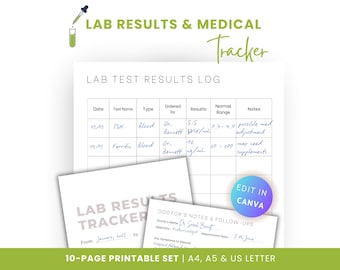 Lab Results Tracker: Editable Medical Records Log (Canva, PDF)