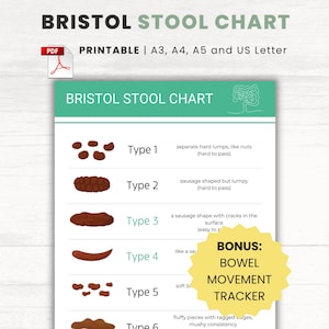 Tabla de heces de Bristol (PDF): Seguimiento de la salud intestinal (A3, A4, A5, Carta EE. UU.)