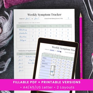 Wekelijkse Symptom Tracker afdrukbaar • Logboek pijn, PDS en medicatie (invulbare pdf)