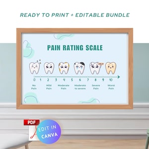 Dental Pain Scale Poster: Toothache Chart for Dentist Office (Editable Canva Template, Digital Download)