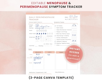 Editable Menopause Tracker | Perimenopause Symptom Journal (Canva Template)