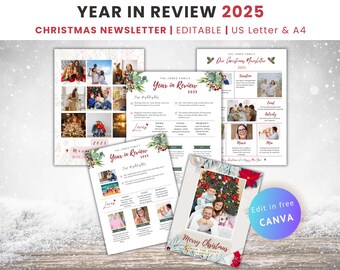 Plantilla de boletín familiar de Navidad 2025: Tarjeta navideña editable en Canva (digital)