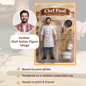 Custom Chef Action Figure Toy | Personalized Chef Figurine | Kitchen Chef Gift | Collectible Cooking Doll | PDF and image ready to print