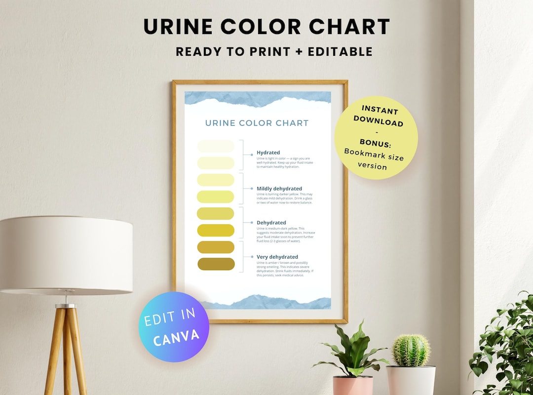 Editable Urine Color Chart: Hydration & Dehydration Chart (PDF, Canva ...