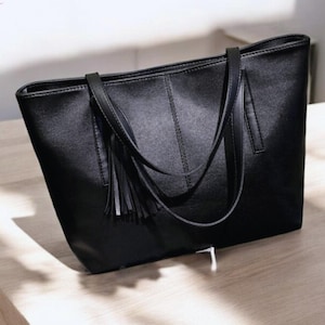 Sac à bandoulière de grande capacité, Sac fourre-tout pour femme, Sac à bandoulière avec poignée sur le dessus, Porte-monnaie en cuir, Porte-monnaie noir, Porte-monnaie multi-poches, Sac de tous les jours