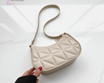 Retro Quilted Leather Shoulder Bag, Small Underarm Purse