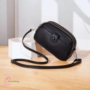 Sac à bandoulière en cuir véritable, Sac à bandoulière multipoches, Porte-monnaie de tous les jours, Sac à main décontracté, Sac indispensable du quotidien pour femme, Porte-monnaie multi-fermeture éclair