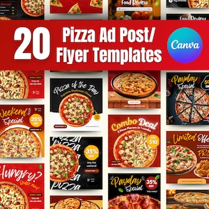 Editable Pizza Social Media Templates & Flyers | Canva | Pizzeria Promotions Instagram Posts Flyer Poster Banners | Restaurant Sale Ads