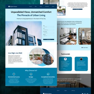 Figma landing page website template for condominium and real estate rental business. Editable and customizable one-page website design for condos, apartments, and realtors. Downloadable Figma file ideal for showcasing rental properties and building.