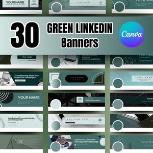 Banner de encabezado de portada de LinkedIn / Plantilla de Canva verde editable para profesionales / Minimalista personalizable / Marketing, gerentes de proyectos, TI