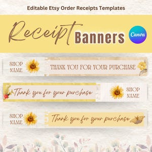 Etsy Shop Receipt Order Banner | Editable Canva Template | Etsy Store Seller Thank You Receipt | Customizable Yellow Floral  Branding Bundle