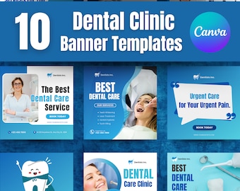 Plantillas de Canva para clínicas dentales / Diseños editables para redes sociales para dentistas / Publicación de marketing profesional Banner publicitario moderno para odontología