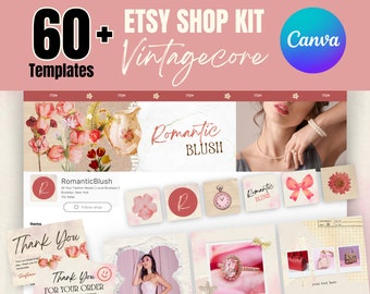 Etsy Shop Branding Kit Bundle |  Red & Pink Floral Canva Templates Bundle | Jewelry, Handmade Boutiques, Clothing Business Store Sellers