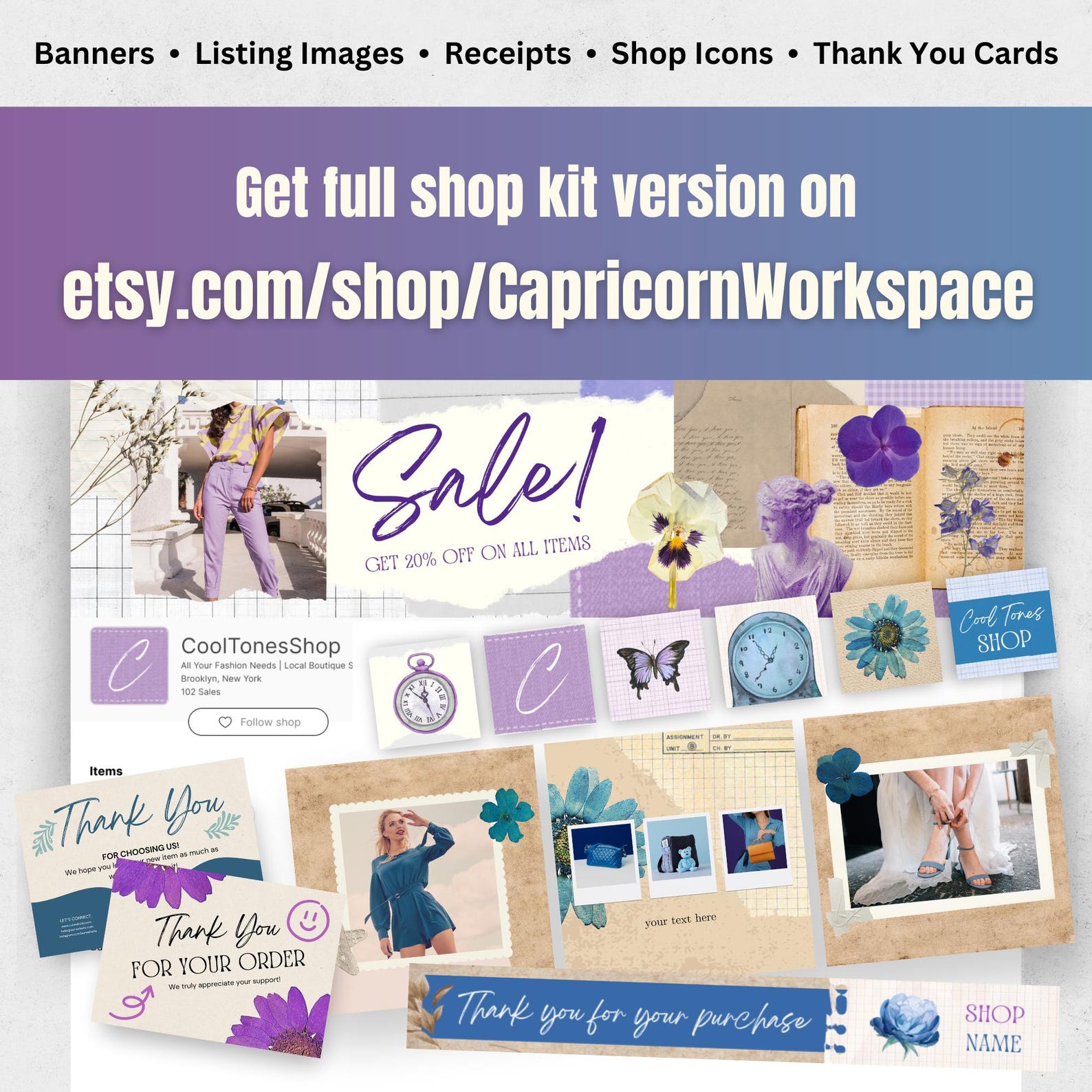 Editable Etsy Shop Banner Kit | Customizable Canva Branding Templates ...
