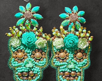 Dia de los Muertos, Dia dos Mortos, Calaverita. Brincos de caveira mexicana feitos à mão.