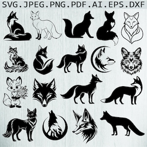 Fox Svg, Fox Svg Bundle, Fox Clipart, Fox Cut Files For Circut, Fox Silhouette, Fox Png, Forest Animals Svg, Woodland Animals Svg,Png,Dxf