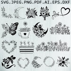 Flower Svg Bundle, Wildflower Svg, Floral Svg, Floral Frame Svg, Minimalist Flower Bouquet, Floral svg, Botanical svg, flower sketch Svg,Png